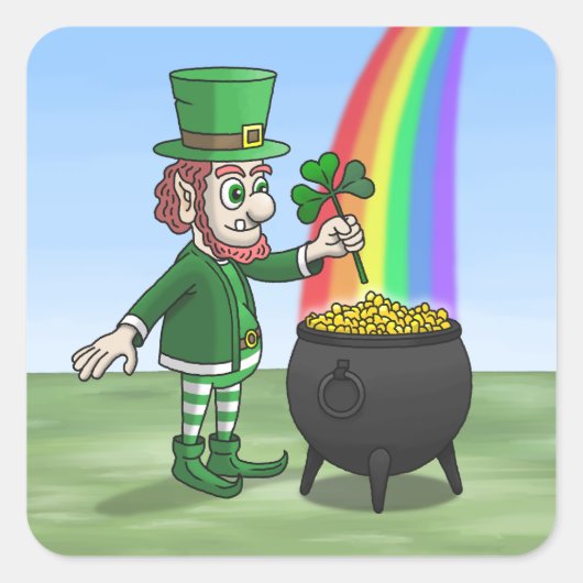 Irish leprechaun and the pot full of gold vierkante sticker (Voorkant)