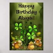 Irish Leprechaun Gnomes and Clovers Happy Birthday Poster (Voorkant)