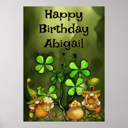 Irish Leprechaun Gnomes and Clovers Happy Birthday Poster (Voorkant)