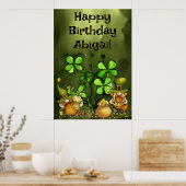 Irish Leprechaun Gnomes and Clovers Happy Birthday Poster (Keuken)
