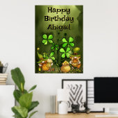 Irish Leprechaun Gnomes and Clovers Happy Birthday Poster (Thuiskantoor)