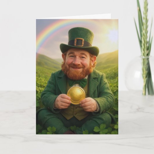 Irish Leprechaun Holding a Gold Coin Kaart (Voorkant)