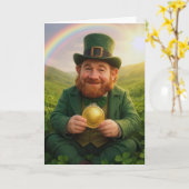 Irish Leprechaun Holding a Gold Coin Kaart (Gele Bloem)