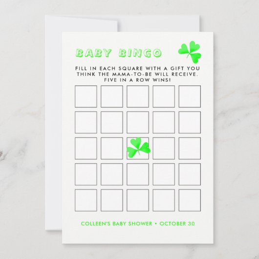 Irish Leprechaun Lucky Shamrock Baby Bingo Kaart (Voorkant)
