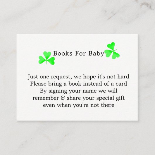 Irish Leprechaun Lucky Shamrock boeken voor Baby Informatiekaartje (Voorkant)