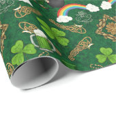 Irish Leprechaun Rainbow Green Celtic Pattern Cadeaupapier (Rol Hoek)
