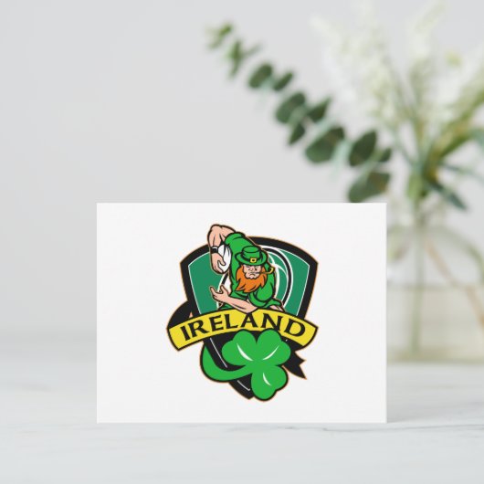Irish leprechaun rugby player shamrock ierland briefkaart (Staand voorkant)