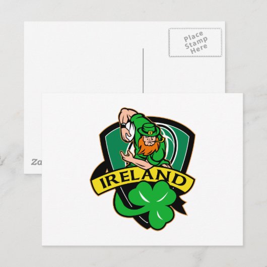 Irish leprechaun rugby player shamrock ierland briefkaart (Voorkant / Achterkant)