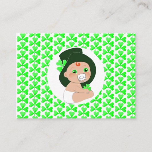 Irish Leprechaun Shamrock Baby shower Display Informatiekaartje (Achterkant)