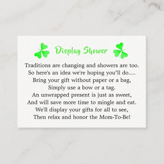 Irish Leprechaun Shamrock Baby shower Display Informatiekaartje (Voorkant)
