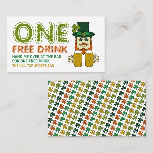 Irish Leprechaun, St Patrick's Day Drinken Ticket (Voorkant / Achterkant)