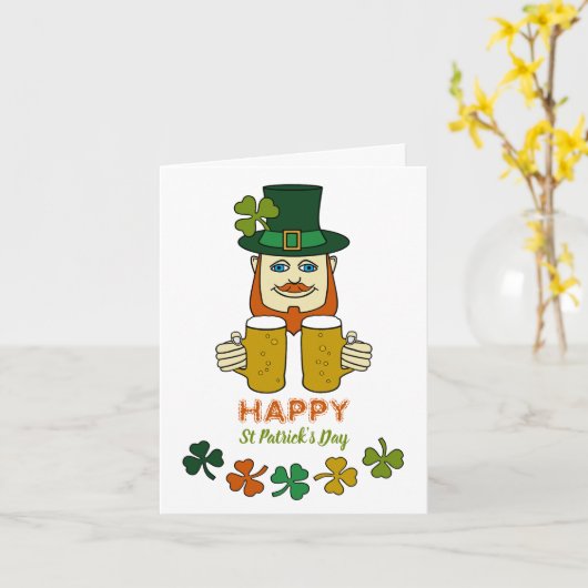 Irish Leprechaun, St Patrick's Day Kaart (Gele Bloem)