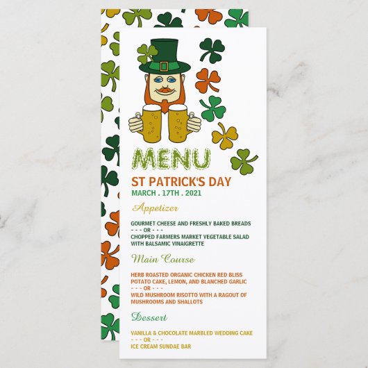 Irish Leprechaun, St Patrick's Day Menu Kaart (Voorkant / Achterkant)