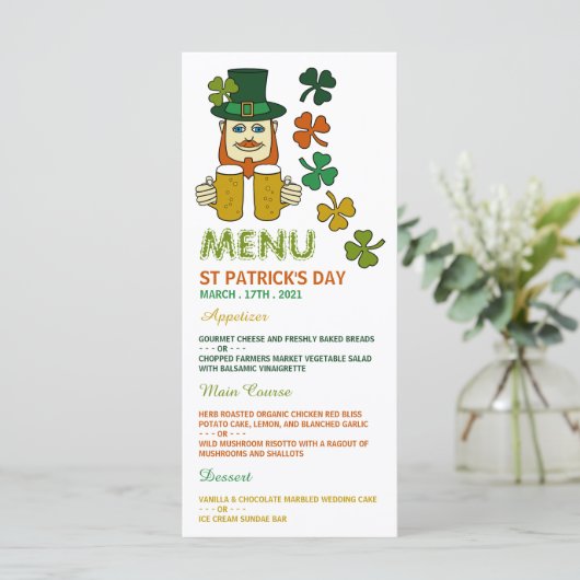 Irish Leprechaun, St Patrick's Day Menu Kaart (Staand voorkant)