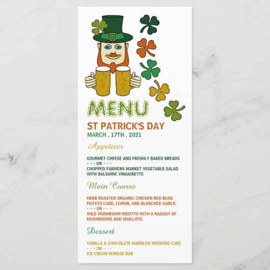 Irish Leprechaun, St Patrick's Day Menu Kaart (Voorkant)