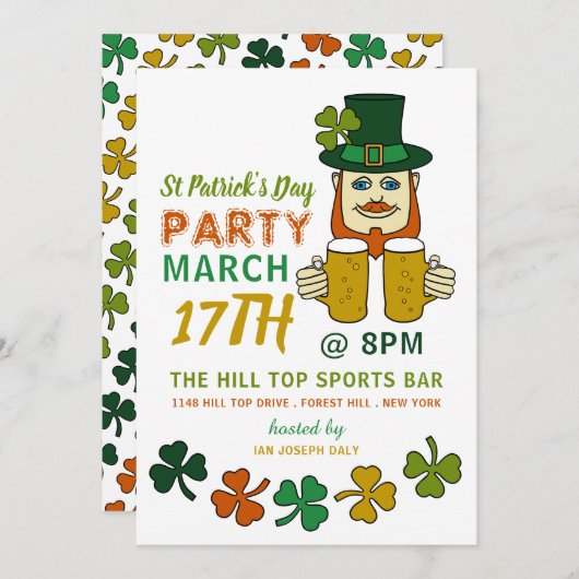 Irish Leprechaun, St Patrick's Day Party Kaart (Voorkant / Achterkant)