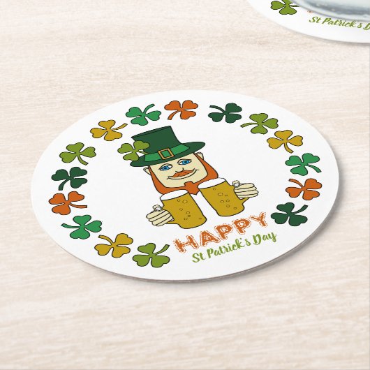 Irish Leprechaun, St Patrick's Day Ronde Kartonnen Onderzetter (Gebogen)