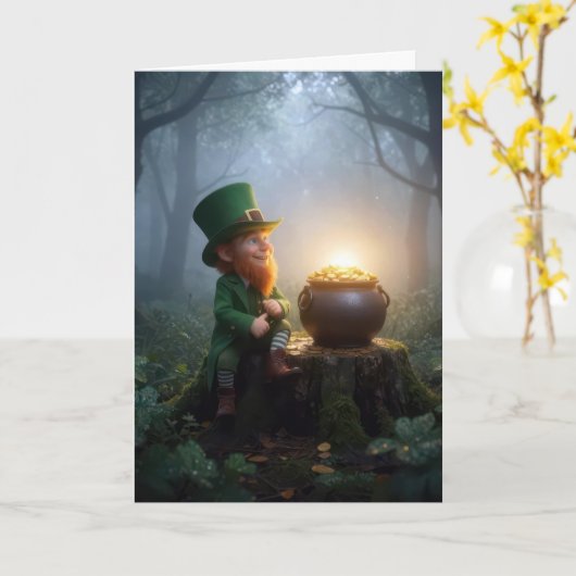 Irish Leprechaun with a Pot of Gold Kaart (Gele Bloem)
