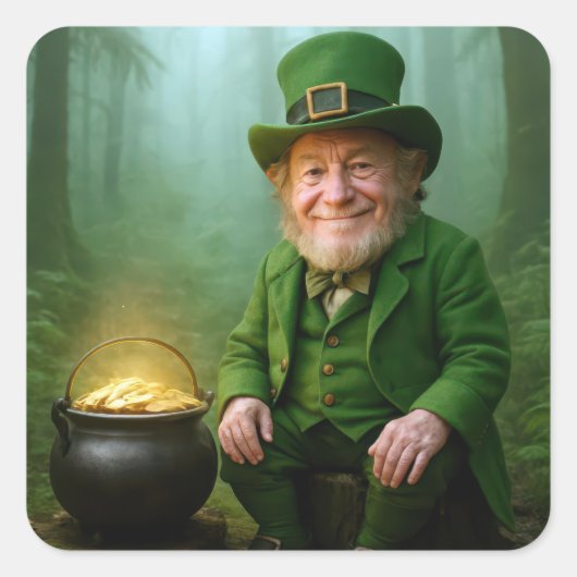 Irish Leprechaun with a Pot of Gold Vierkante Sticker (Voorkant)