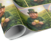 Irish Leprechaun With Gold Coin and Rainbow Cadeaupapier (Rol Hoek)