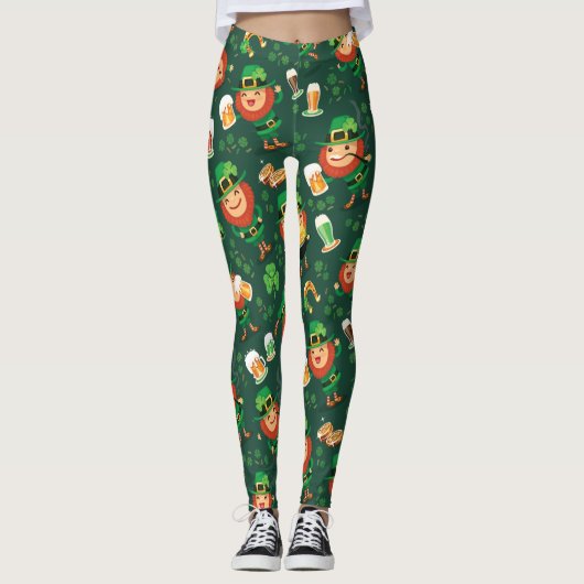 Irish Leprechauns Beer Pattern St Patrick's Day Leggings (Voorkant)