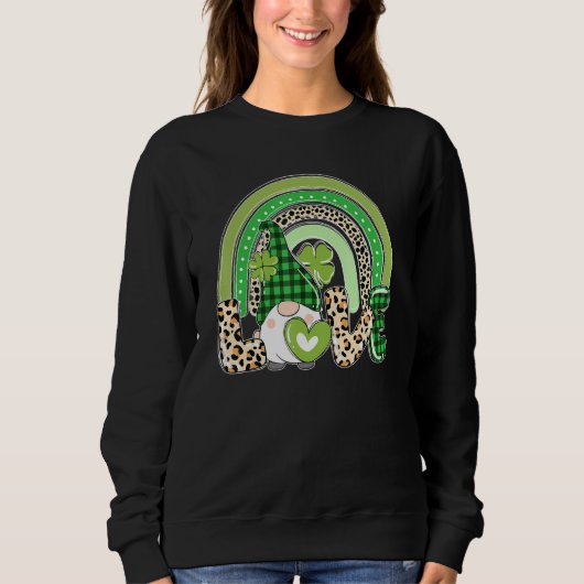 Irish Love Gnome Lucky Shamrock Rainbow Leopard St Trui (Voorkant)