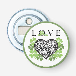 Irish LOVE Shamrock & Celtic Knot Heart Button Flesopener