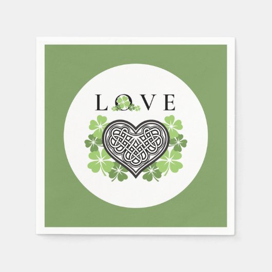 Irish LOVE Shamrock & Celtic Knot Heart Paper Servet (Voorkant)