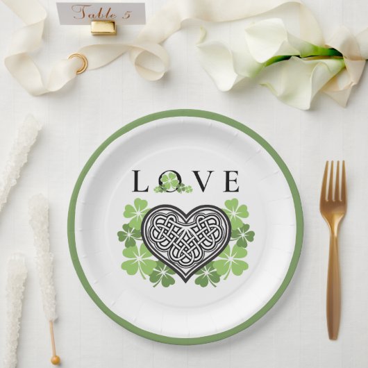 Irish LOVE Shamrock & Celtic Knot Heart Papieren Bordje (Huwelijk)