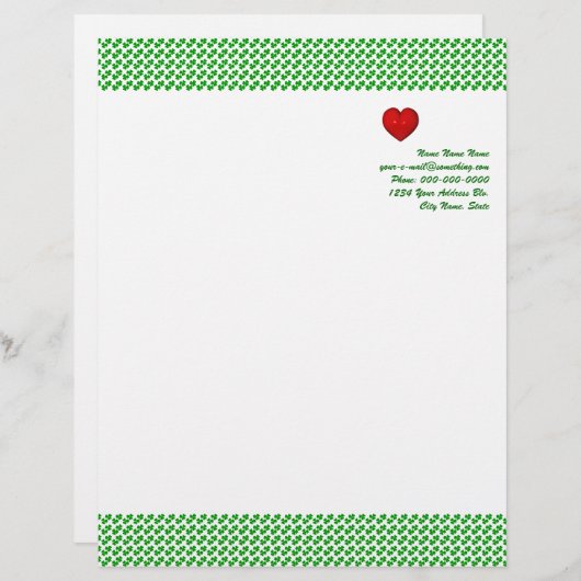 Irish Love Shamrock met rood hart Letterhead Briefhoofd (Voorkant / Achterkant)