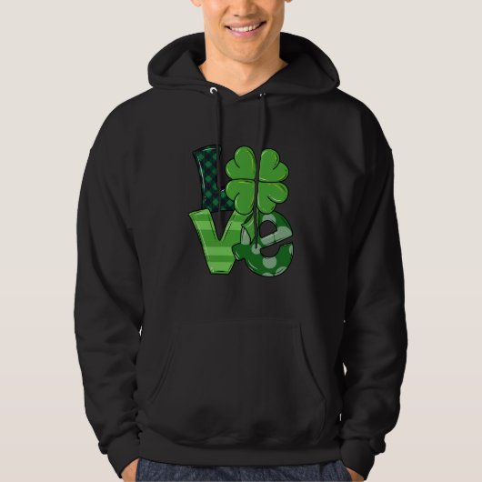 Irish Love St. Patrick's Day Shamrock Green Plaid Hoodie (Voorkant)