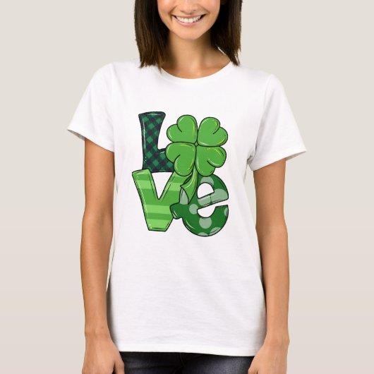 Irish Love St. Patrick's Day Shamrock Green Plaid T-shirt (Voorkant)