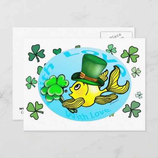 IRISH LUCK GOLDFISH met pet en shamrocks schattig Briefkaart (Voorkant / Achterkant)