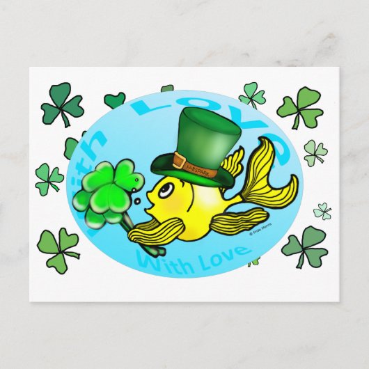 IRISH LUCK GOLDFISH met pet en shamrocks schattig Briefkaart (Voorkant)
