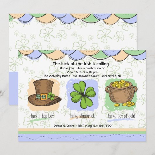 Irish Luck Invitation Kaart (Voorkant / Achterkant)
