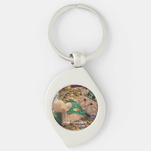 Irish Lucky Cat Photo Humor Metal Keychain (Voorkant)