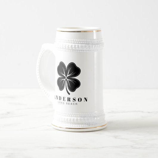 Irish Lucky Four Black Leaf Clover met naam Bierpul (Voorkant links)