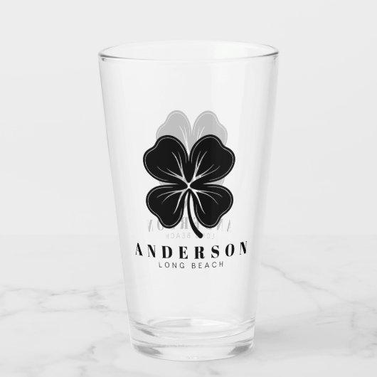Irish Lucky Four Black Leaf Clover met naam Pint Glas (Achterkant)