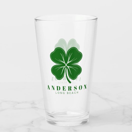 Irish Lucky Four Green Leaf Clover met naam Pint Glas (Achterkant)