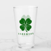 Irish Lucky Four Green Leaf Clover met naam Pint Glas (Voorkant)