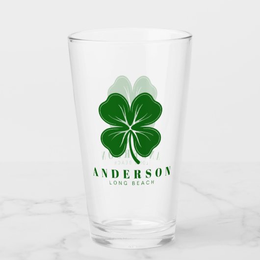 Irish Lucky Four Green Leaf Clover met naam Pint Glas (Voorkant)