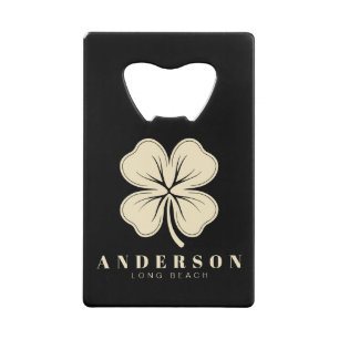 Irish Lucky Four Leaf Clover met de naam Black Creditkaart Flessenopener
