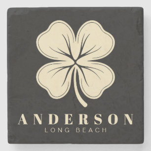 Irish Lucky Four Leaf Clover met de naam Black Stenen Onderzetter