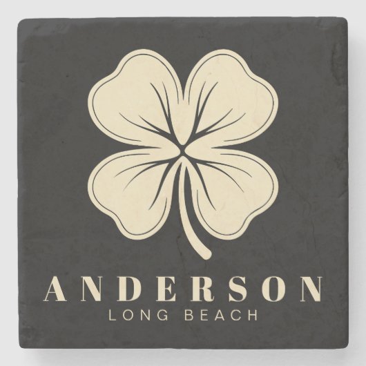 Irish Lucky Four Leaf Clover met de naam Black Stenen Onderzetter (Voorkant)