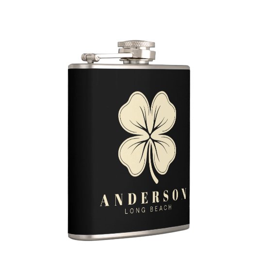 Irish Lucky Four Leaf Clover met de naam Black Vin Heupfles (Rechts)