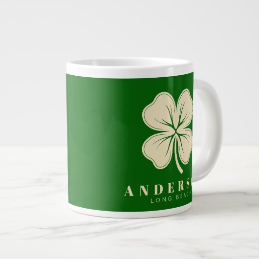 Irish Lucky Four Leaf Clover met de naam Green Grote Koffiekop (Voorkant rechts)