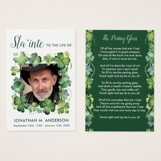 Irish Memorial Shamrock foto begrafenis Kaart (Voorkant /achterkant)