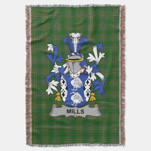 Irish Mills Coat of Arms Family Crest Ireland Deken (Voorkant Verticaal)