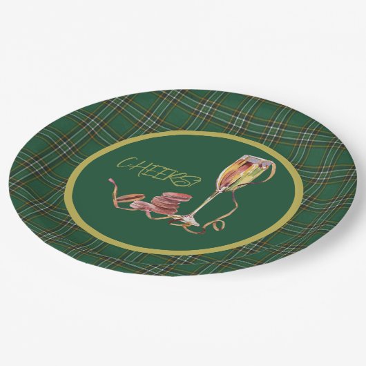 Irish National Tartan Champagne Cheers Papieren Bordje (Gekanteld)