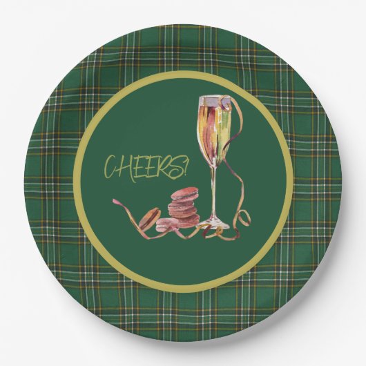 Irish National Tartan Champagne Cheers Papieren Bordje (Voorkant)
